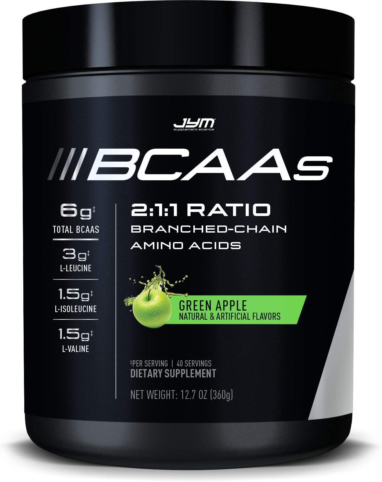 JYM Supplement Science, BCAAs, 2:1:1 Ratio, Branch Chain Amino Acids, 40 Servings, Green Apple