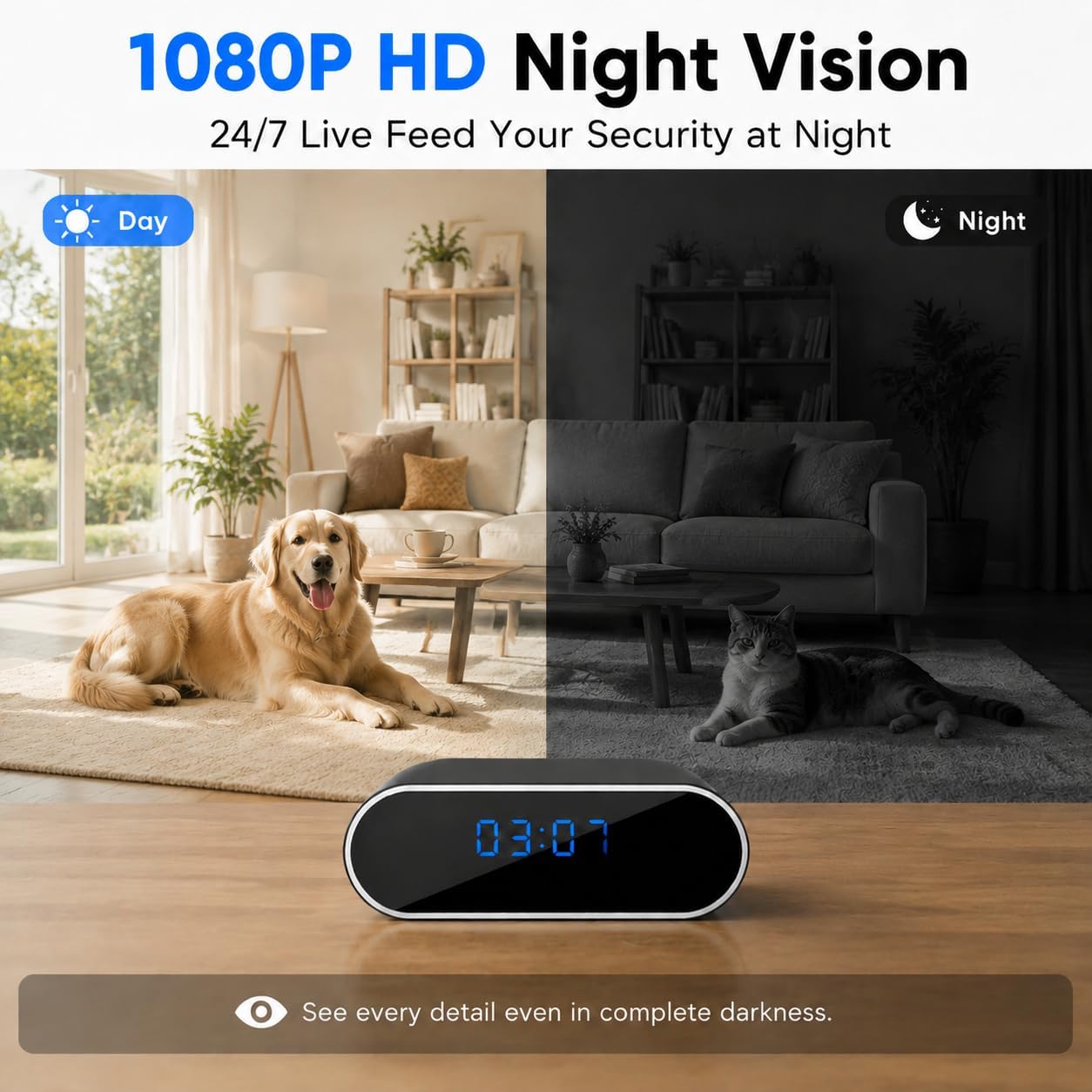 1080P HD Clock Hidden Camera WiFi, Indoor Wireless Security Spy Camera with Motion Detection, Night Vision, Remote Monitoring, Nanny Cam for Home, Office, Elderly, Baby and Pet Care