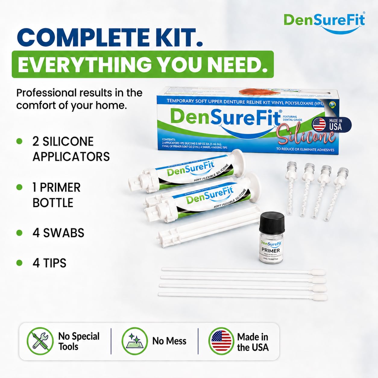 DenSureFit Upper Denture Reline Kit Soft Silicone Liner | Soft silicone liner for loose upper dentures; helps improve suction fit and comfort for months. product thumbnail 5