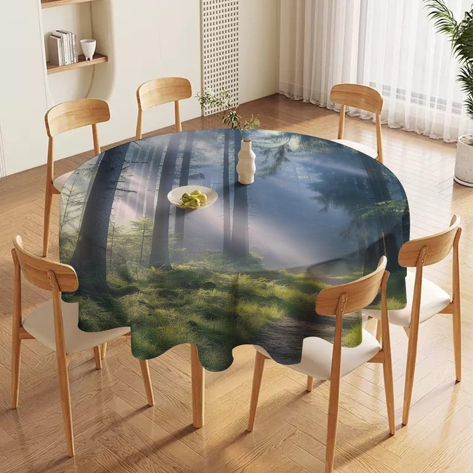 ORDOBO 3D Printed Tablecloth - Beach Scenery Round Tablecloth Wipeable For Kitchen Dinner Picnic Party Home Fashion Print Table Cover Decoration 152X152Cm