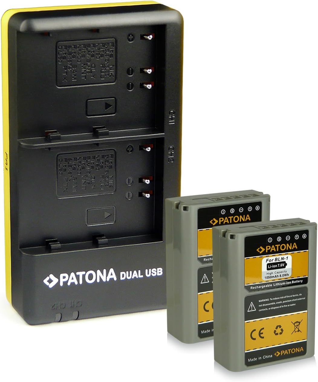 PATONA Dual Charger + 2x Battery BLN-1 compatible with Olympus OMD E-M5 EM5 Mark II Stylus XZ-2 Pen E-P5 E-M1