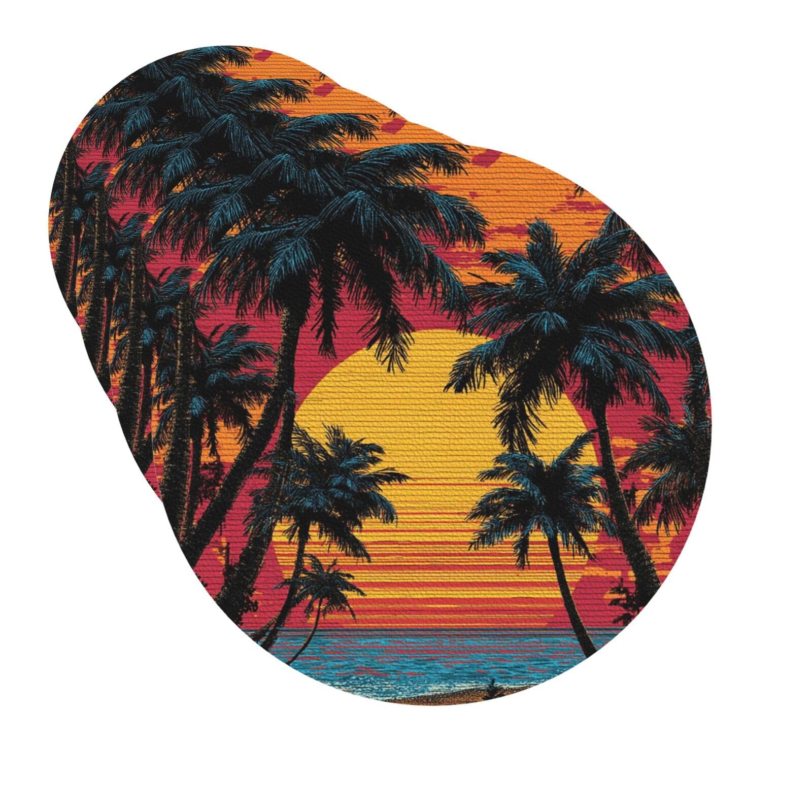 Drink Coasters Set of 4 Quick-Dry Leather Coaster Tropical Beach Palm Tree Sunset Coasters for Drinks Coffee Cup Mat Tabletop Protection Heat Resistant Coaster for Kitchen Bar Office Home Decor