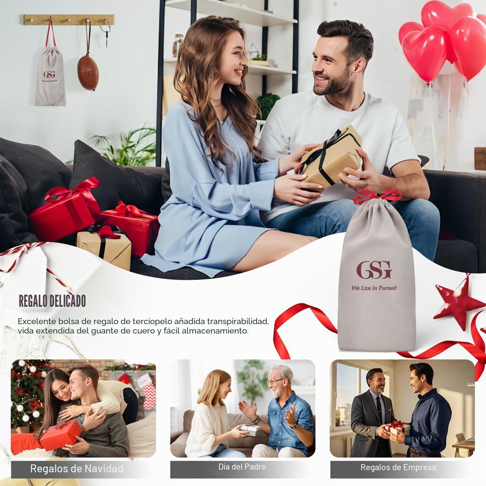GSG SINCE 1998 Guantes Piel Hombre de Cuero Marrón Castaña L | Piel de Oveja Sin Cromo, Compatibles con Pantalla Táctil, Forro lana de cordero, Guantes de Invierno para Conducir