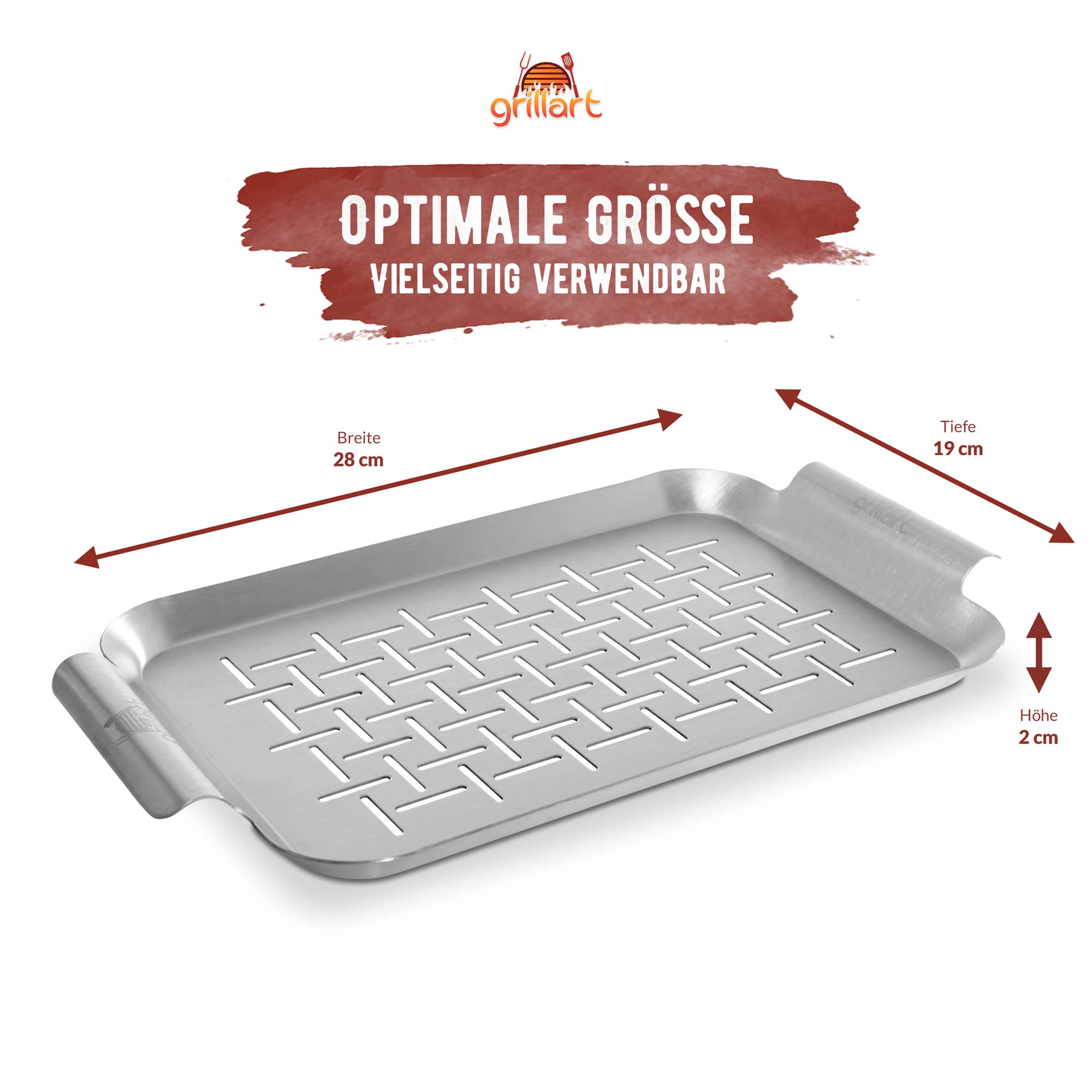 grillart® plat à griller en acier inoxydable de haute qualité utilisable comme panier à légumes, panier à poisson et plat pour brochettes - poêle particulièrement durable