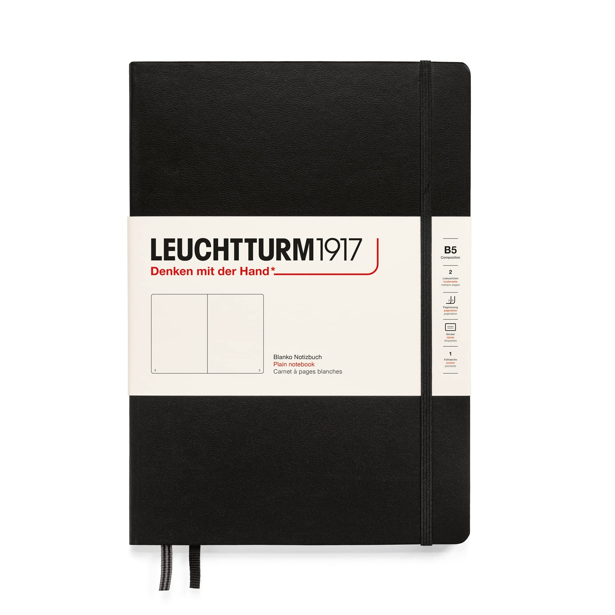 LEUCHTTURM1917366183 Notebook Composition (B5), Hardcover, 219 Numbered Pages, Black, Plain