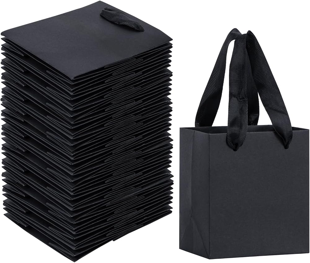 Sdootjewelry 50 Pack Black Gift Bags With Handles - 5.1x2.4x7.5 Inch Small Kraft Shopping Bags, Retail Business Use - View #7