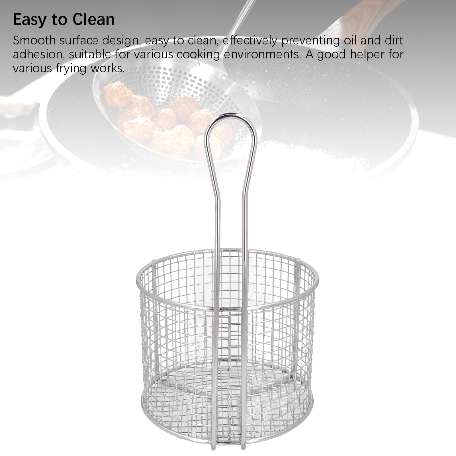 Cryfokt Cesta para Freír Redonda de Acero Inoxidable Precisa, Segura y Resistente para Freír y Servir Alimentos, con Asa para Utensilios de Cocina Domésticos (Malla escasa)