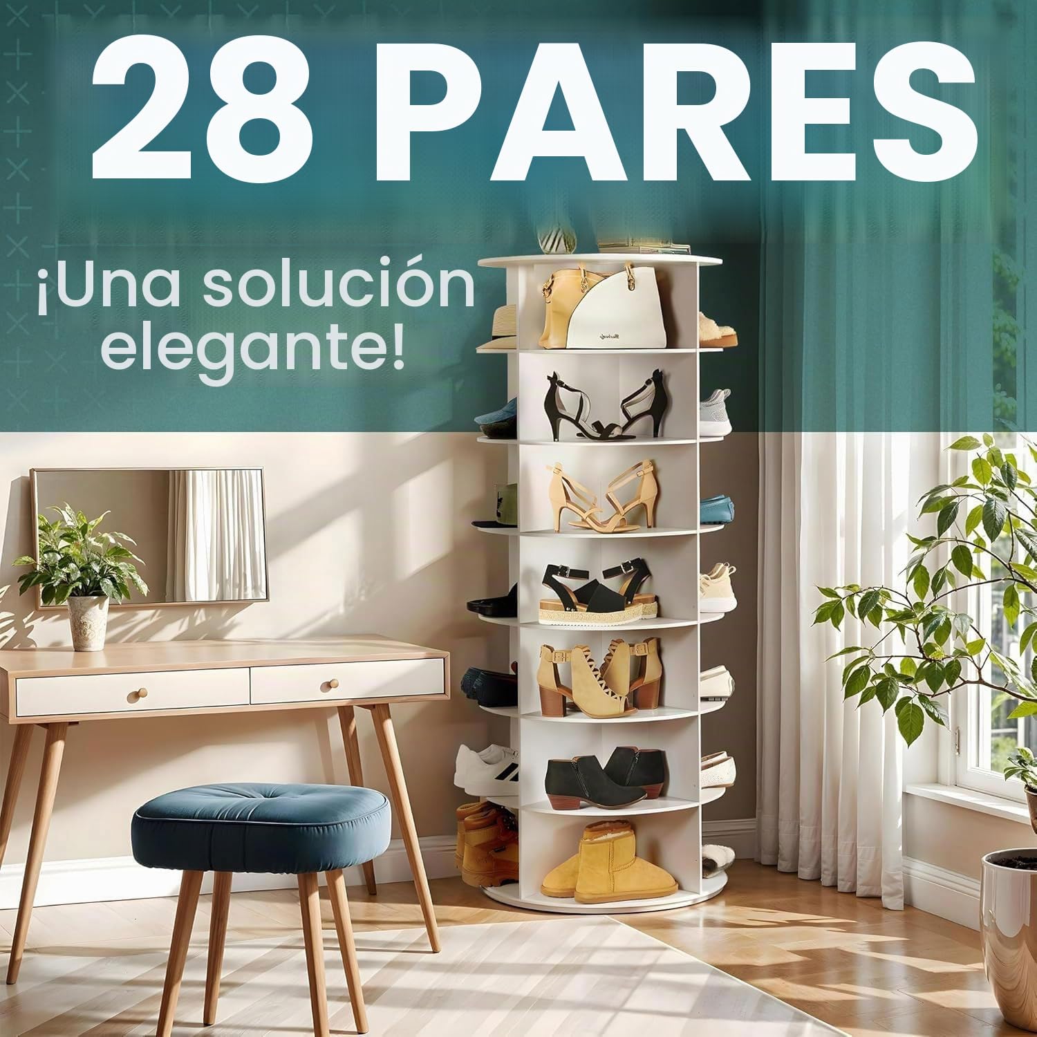 Zapatero Giratorio 360 Redondo, Organizador Giratorio Zapatos Bolsos, 7 Niveles 360 Carrusel Estantería de Almacenamiento de Plástico para Armario Esquinero de Baño Armario Dormitorio Entrada