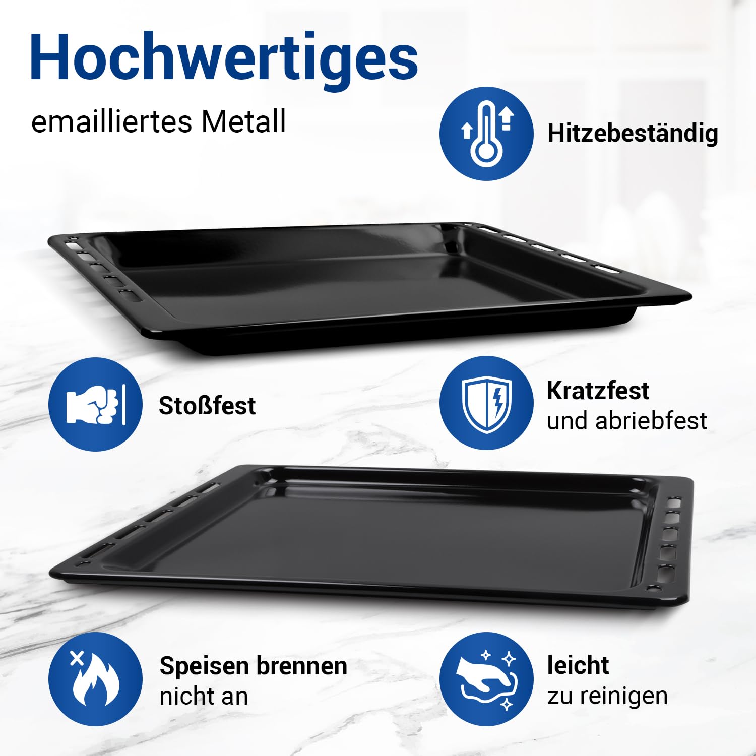 VIOKS Set 2x Tiefes Backblech 45x37 cm / 445x375 mm Ersatz für Whirlpool Bauknecht Fettpfanne Backofen - Ofen Baking Tray & Backblech Tief Emailliert