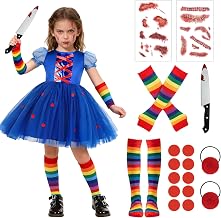 VICTERR Girls Halloween Costume Kit Horror Doll Costume Temporary Tattoos Gloves High Socks Halloween Cosplay Carnival