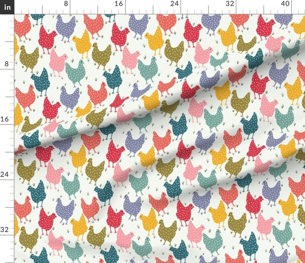 Spoonflower Fabric - Rainbow Chickens Birds Farm Animals Barnyard Colorful Country Printed on Petal Signature Cotton Fabric Fat Quarter - Sewing Quilting Apparel Crafts Decor