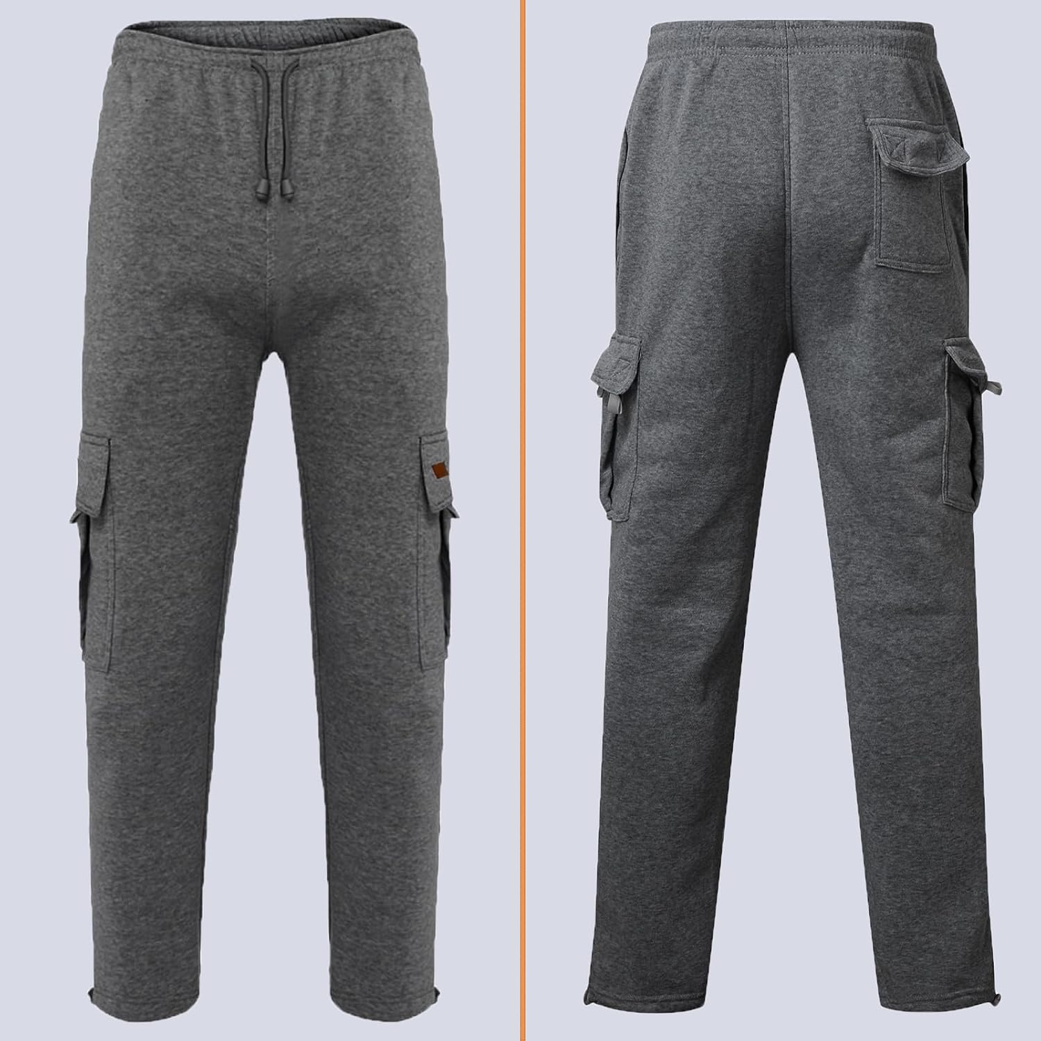 Mens Cargo Sweatpants Fleece Heavyweight Baggy Sweat Pants Casual Elasti Drawstring Trousers Wide Leg Joggers 3 Pack
