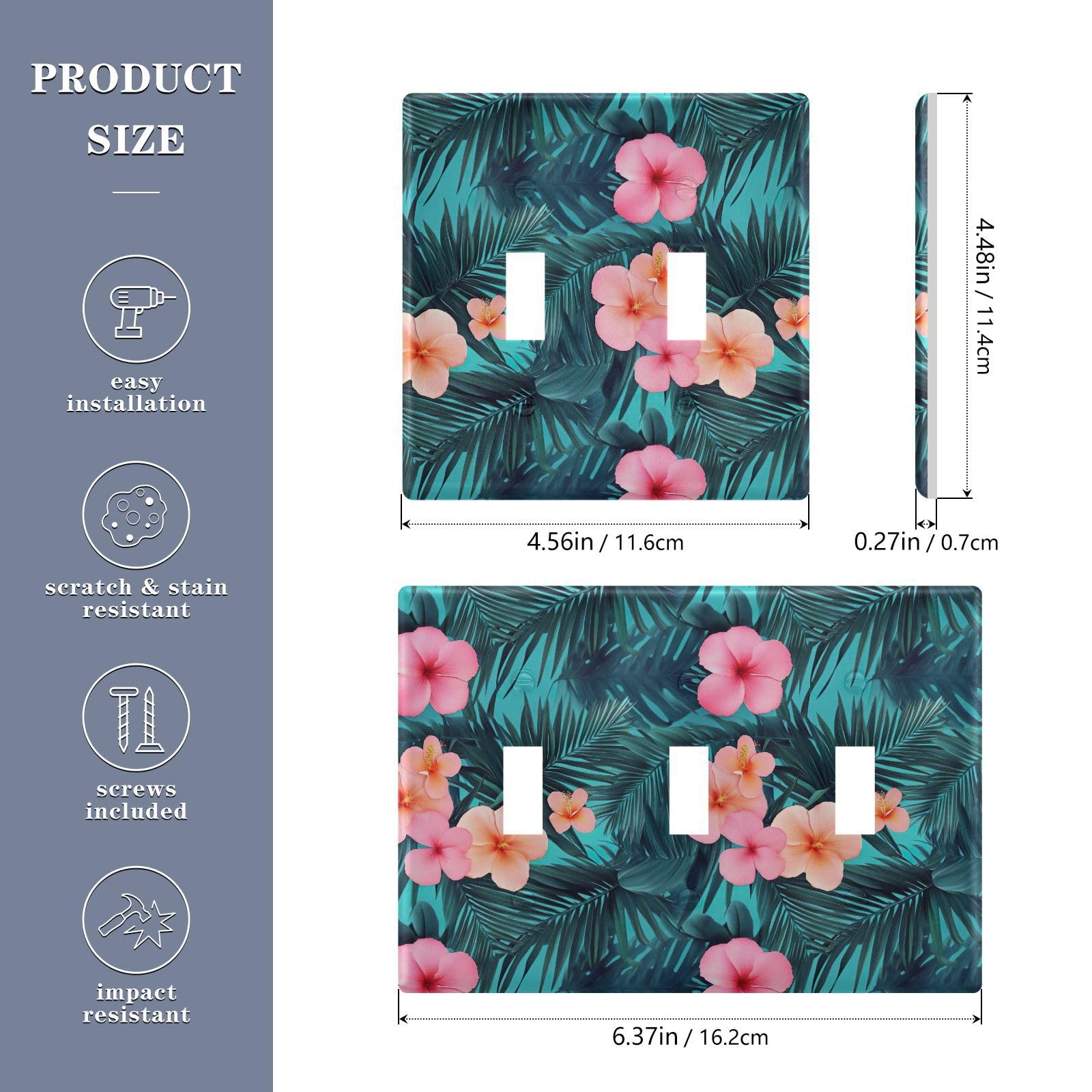 UMIRIKO Tropical Flowers Palm Leaves Turquoise Light Switch Cover Plate Covers Decorative Double Toggle Home Decor 202b7183