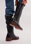 KISSASA Bottes hautes de genou pour les femmes ronde Toe Tall Bottes longues Vintage Tir sur le bas talon Bottes Campus