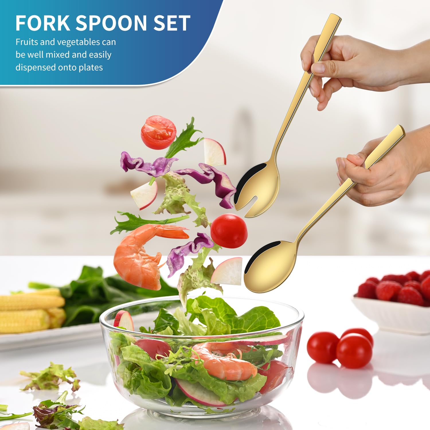 Gold Salad Servers Set - Elegant Stainless Steel -5 Gold Salad Servers Set - Elegant Stainless Steel -5