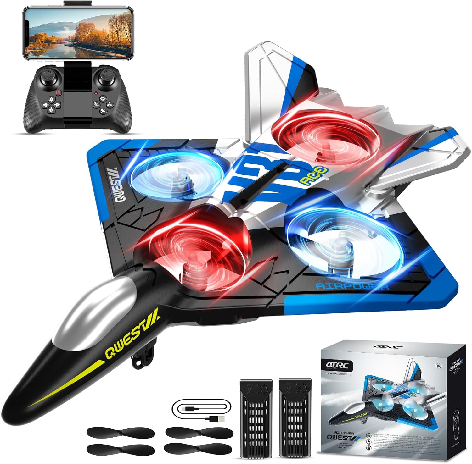 4DRC V31 RC Plane with Camera, Foam Remote Control Airplane Drones with Camera for Kids Adults 8-12 12-16, Remote Control Airplane Fighter Jet with Light, 360° Flip Fighter Jet Toy