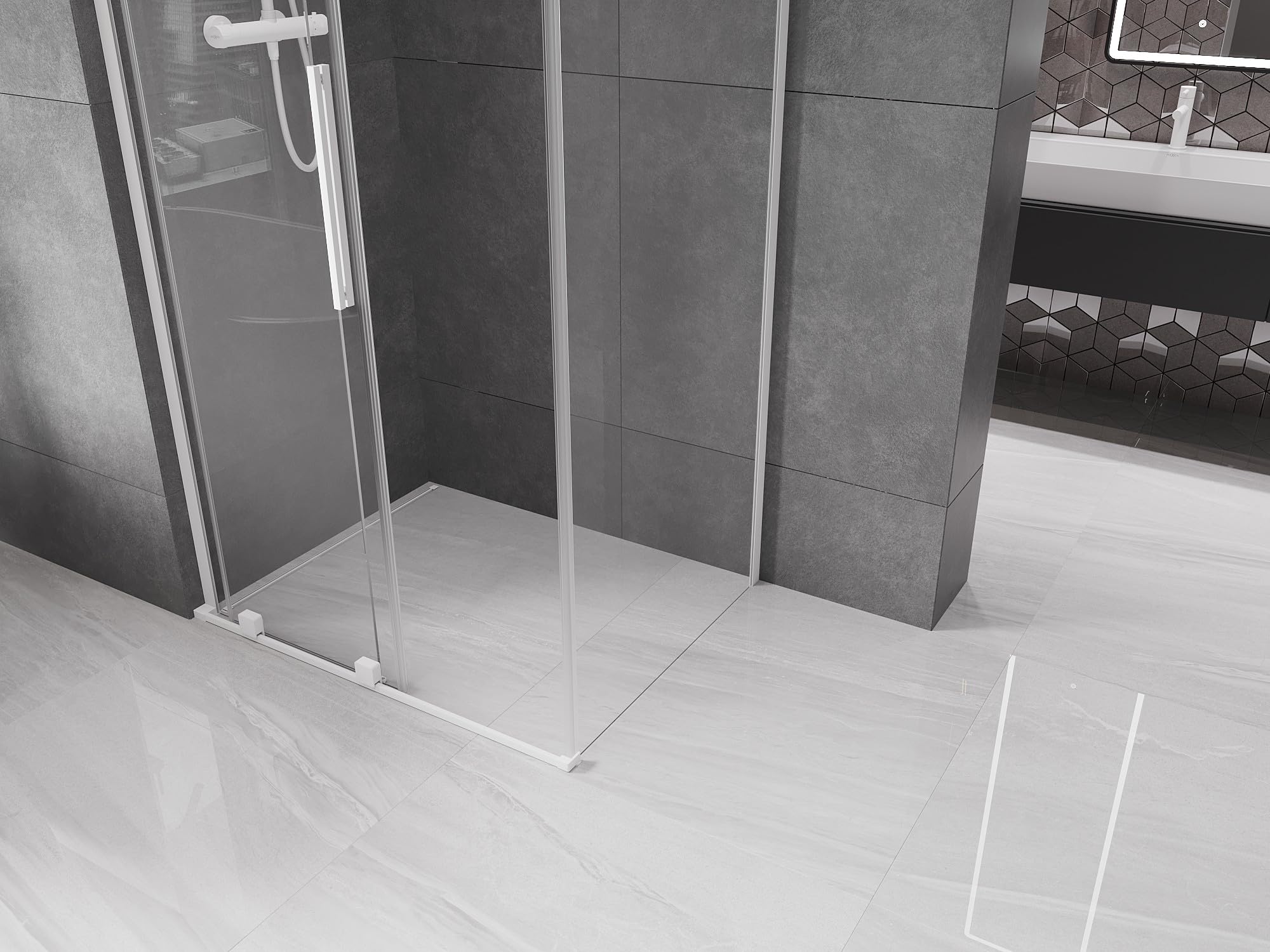 Mexen - Velar L Box doccia estensibile 120 x 90 cm, trasparente, bianco