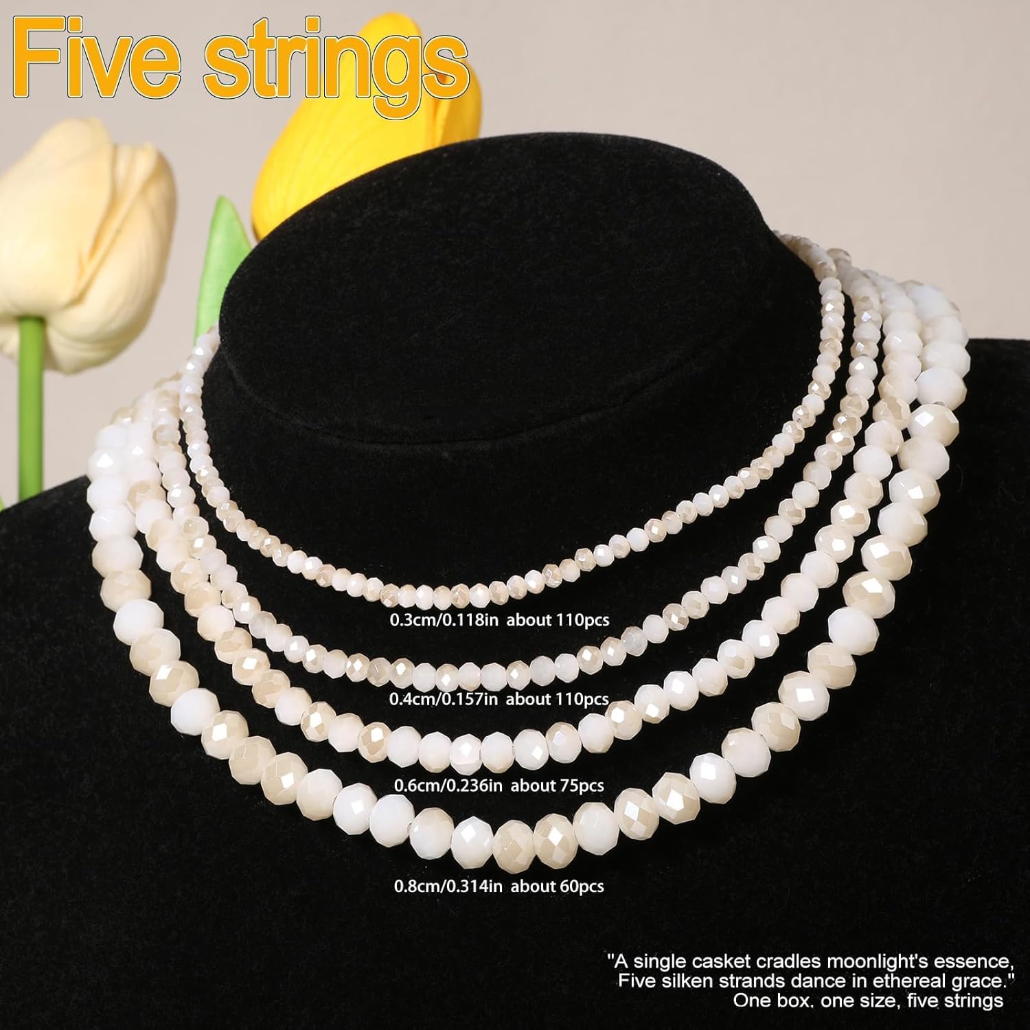 5 Strands 3mm White Half Plated Faceted Rondelle Beads, Songxi Glass Beads for Keychain Making Necklace Earring Jewelry Making for Gemstone DIY Craft Supplies - Image 3