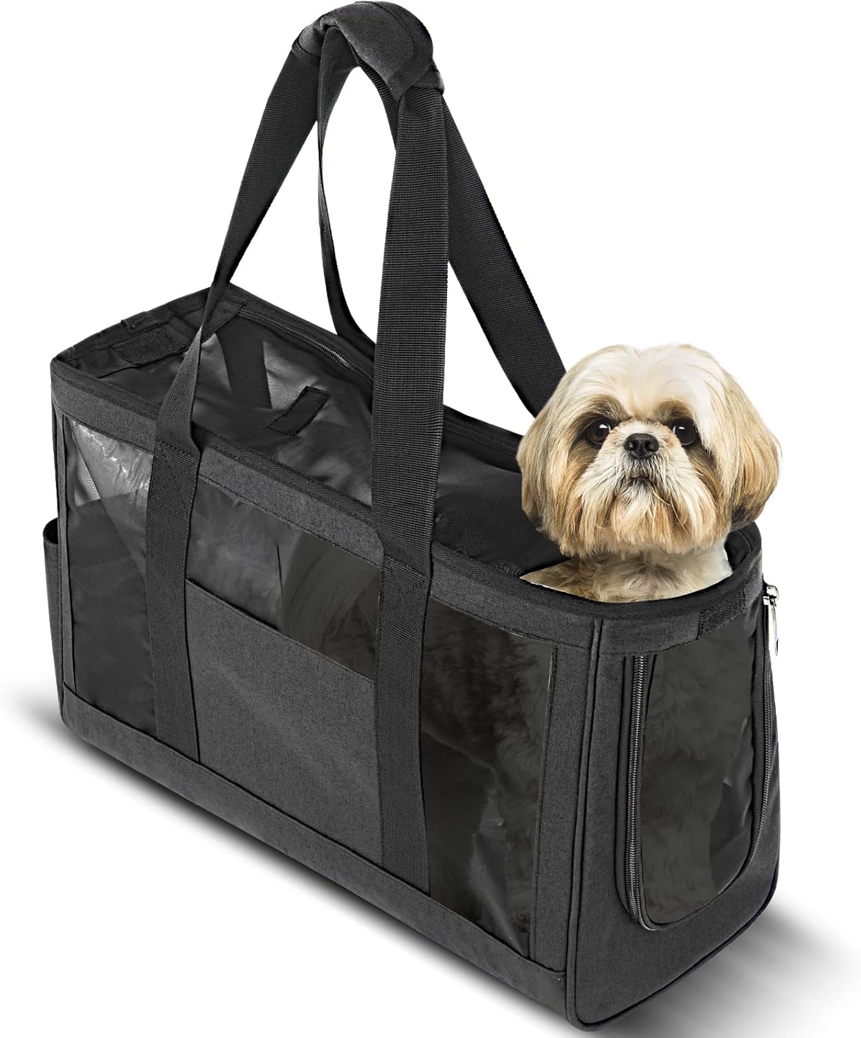carebuty Dog Purse Carrier for Small Dogs Cats, Breathable Mesh Soft-Sided Small Pet Tote Bag with Safety Tether, Lightweight Pet Handbag with Pad for Outdoor Travel Walking Shopping (Large,Black) : Pet Supplies