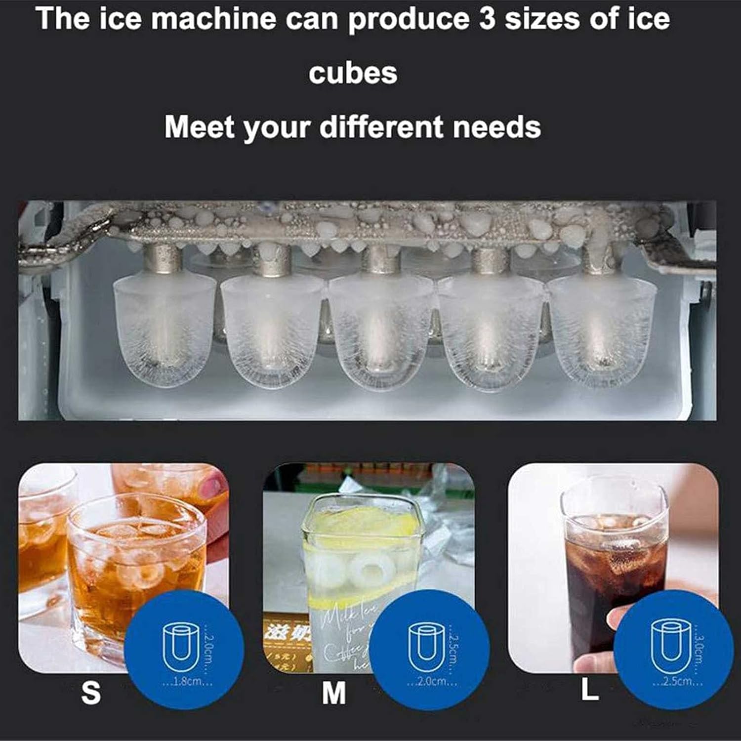 Ice Maker Machine Counter Top Cube Mini Ice Making Machine Automatic Round Ice Cube Ice Maker The Size of The Ice Cubes Can Be Adjusted