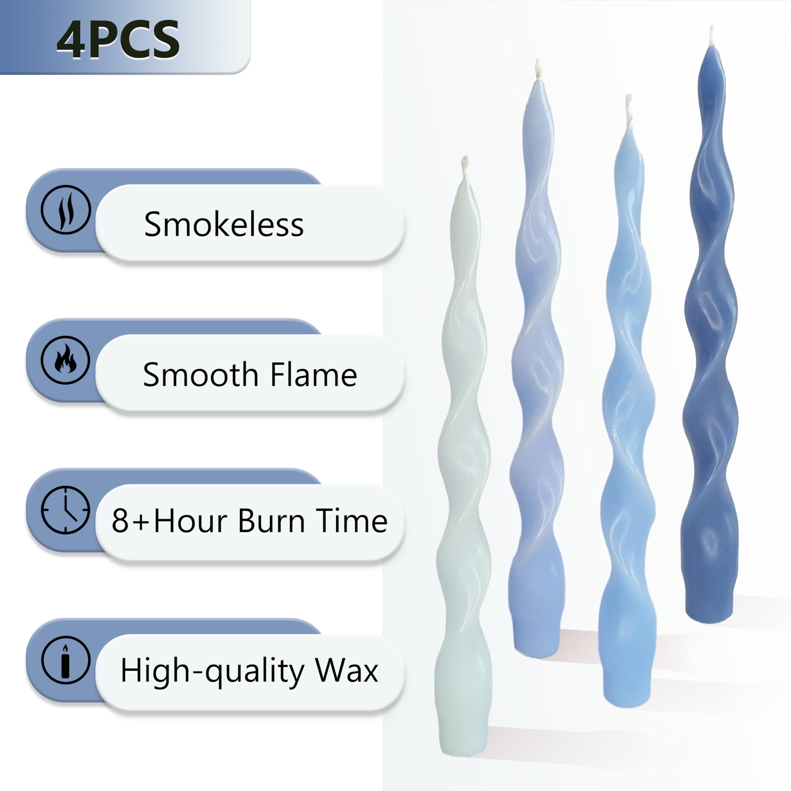 Spiral Taper Candle Blue Gradient Twisted Candlesticks Unscented Tapered Candles Smokeless Candlesticks for Dinner Table Decor Party Wedding Gift