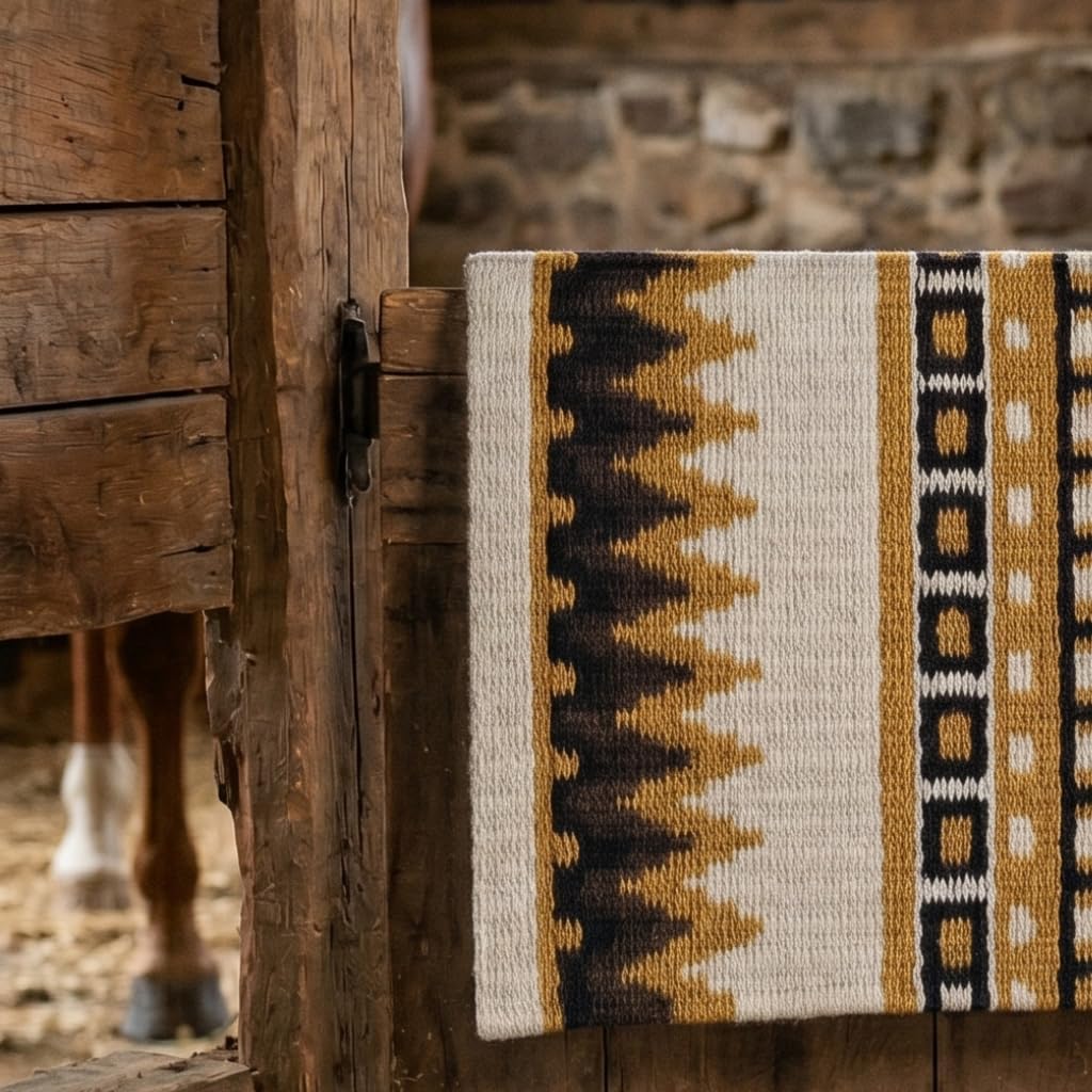 Western Show Saddle Pad/Blanket for Horses - Handmade Wool Saddle Blanket with New Zealand Design, Thick, Durable & Comfortable for Horse Riding (34” L x 36” W x 1) M76