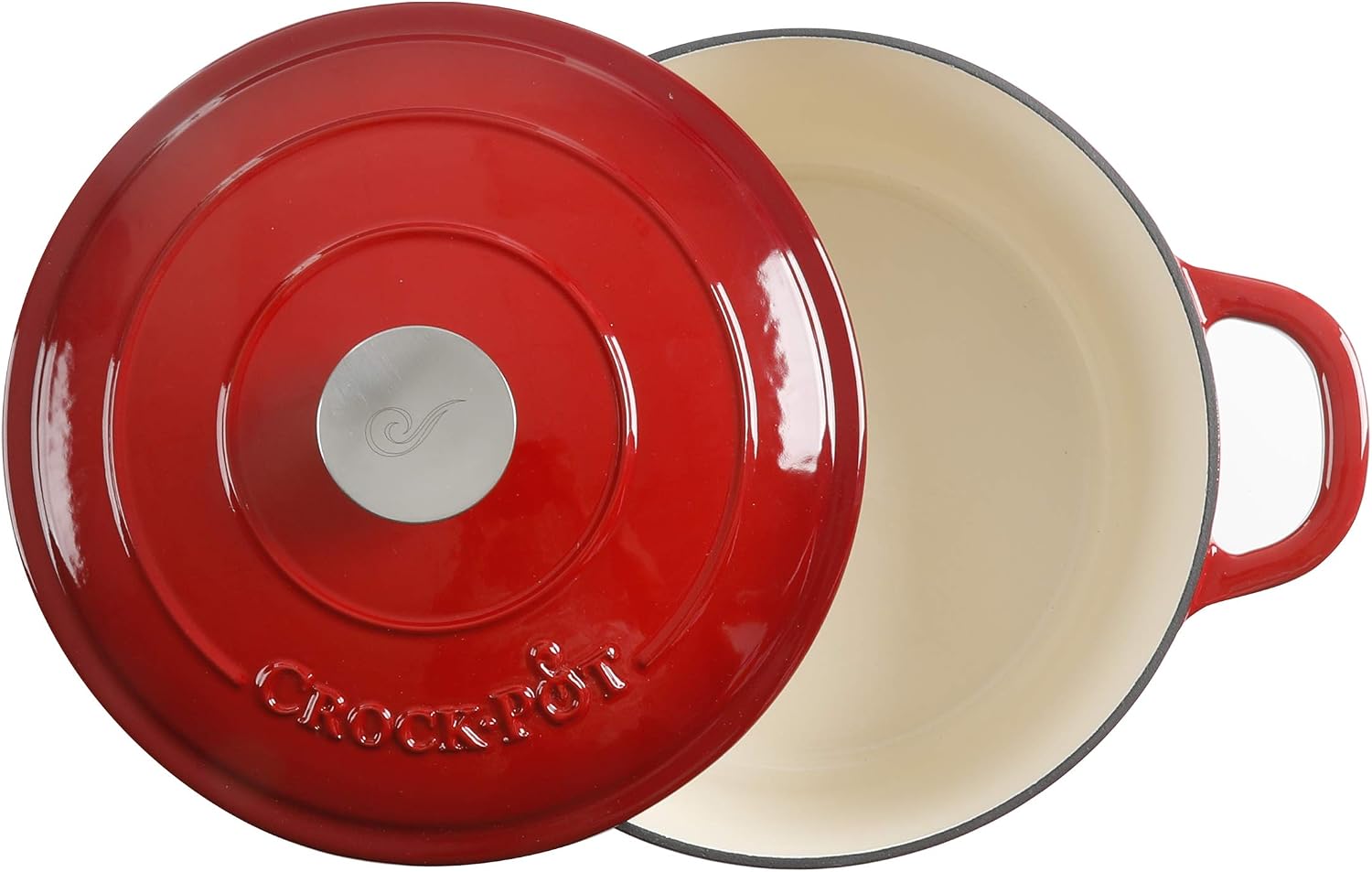 Crock Pot Artisan 5 Quart Enameled Cast Iron Round Dutch Oven, Red
