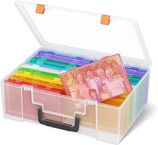 iBune Large 4" x 6" Photo Storage Box, 18 Inner Photo Cases Store up to 1800 Photos, Photo Organizer Cards Craft Keeper with Handle for Photo Puzzles Cards Seed Packets, Rainbow