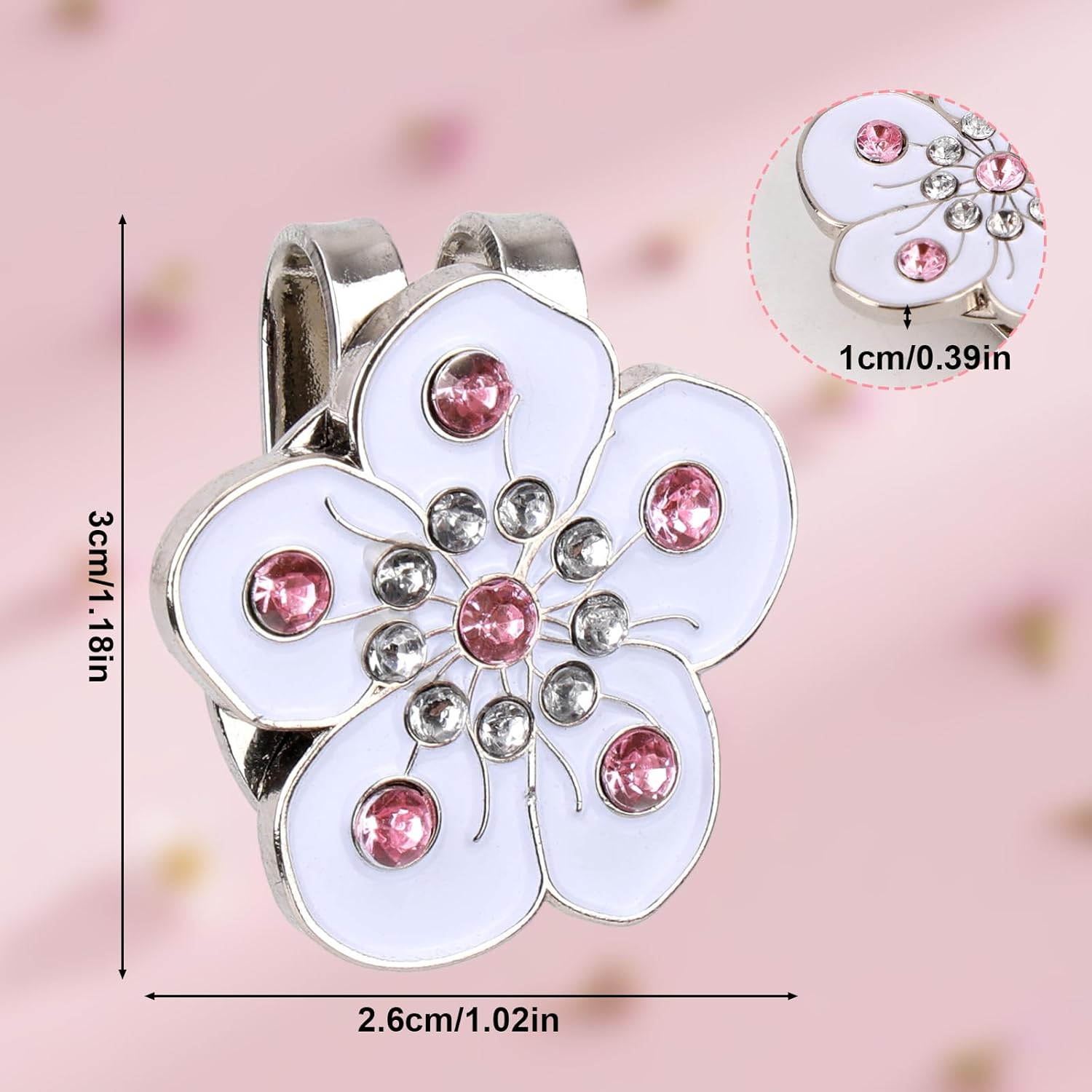 Magnetic Golf Ball Marker with Hat Clip, Flower Shape Magnet Hat Clip Ball Marker Holders Golf Accessories Decoration for Bag Cap Glove Women Men Golfer Gift (White) - Image 2