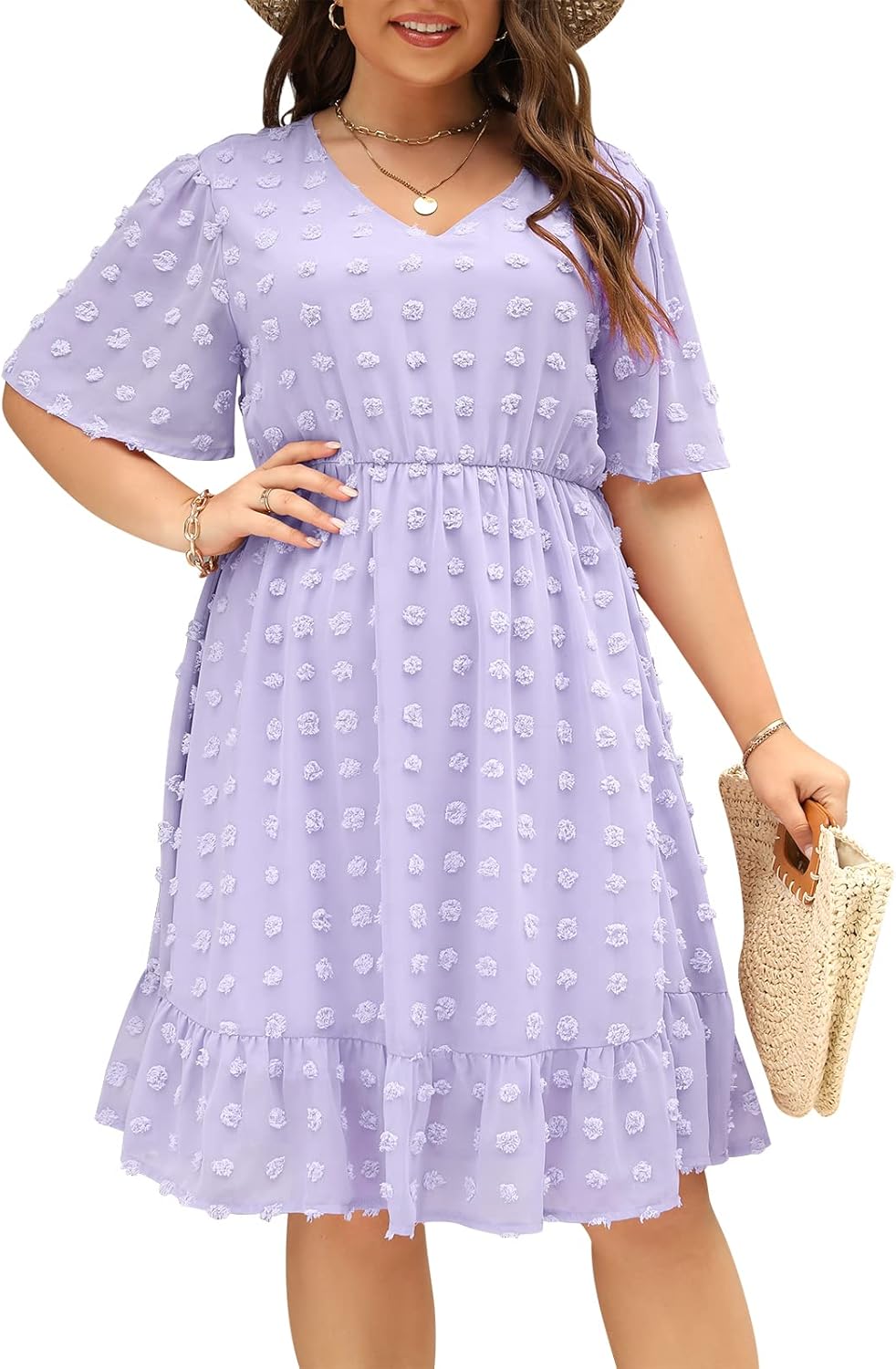 Keluummi Plus Size Wedding Guest Dresses for Curvy Women, Summer Formal Swiss Dot Chiffon Midi A Line Party Dress 22 Plus 04 - Mauve