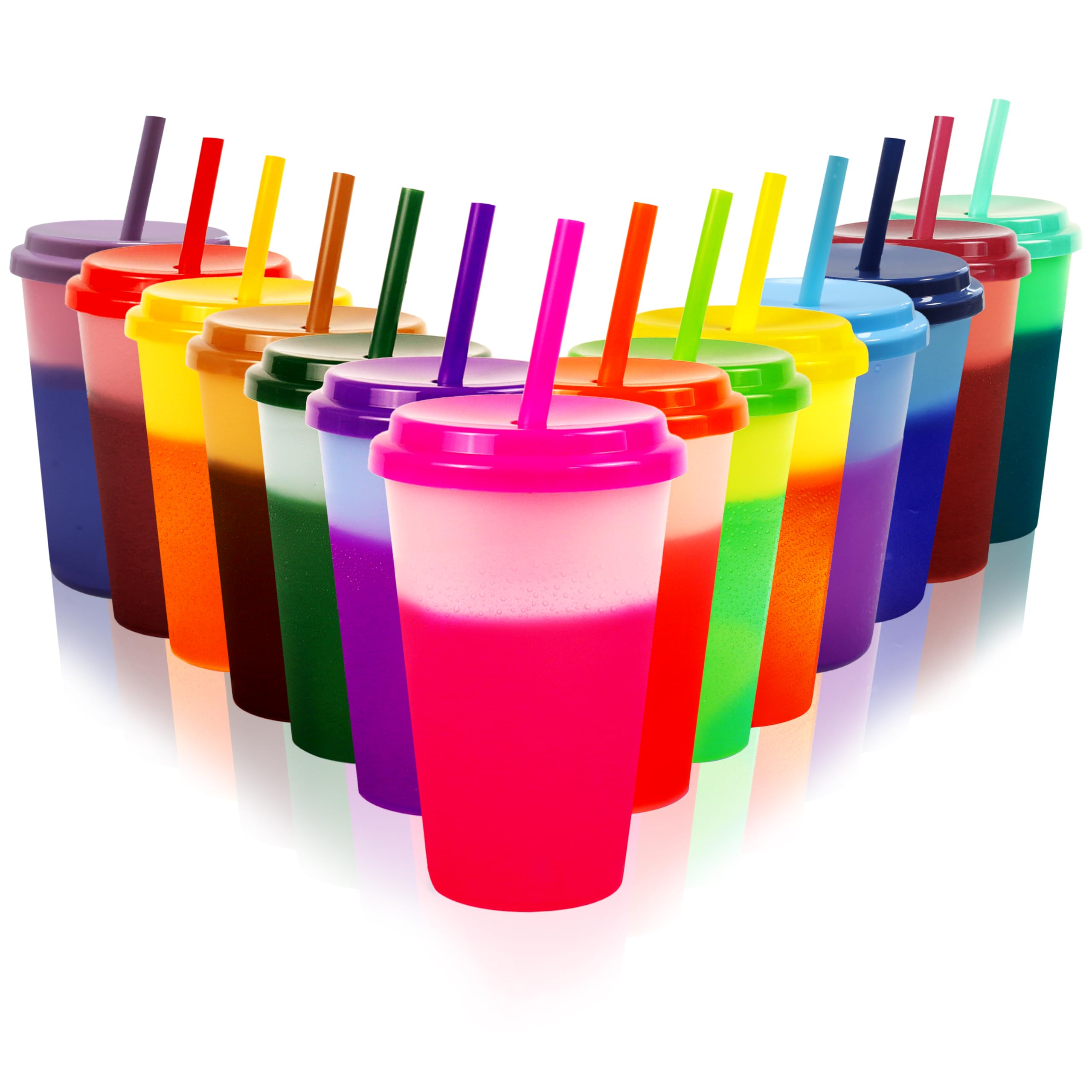 14 Pack Color Changing Cups Tumblers With Lids & Straws - 12oz Reusable Plastic Kids Drinking Cups Bulk Party Sippy Cups Cold Water Cup Set for Childrens