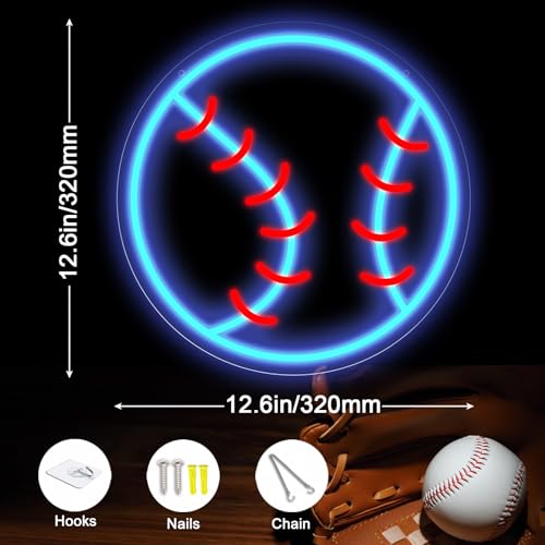 Image of Baseball Neon Sign, 12.6 inchx12.6 inch Dimmable Sport LED Signs USB Powered for Wall Decor Living Room Bedroom Man Cave Home College Club Shop Room Bedroom Sports Decor Gift for Christmas Birthday