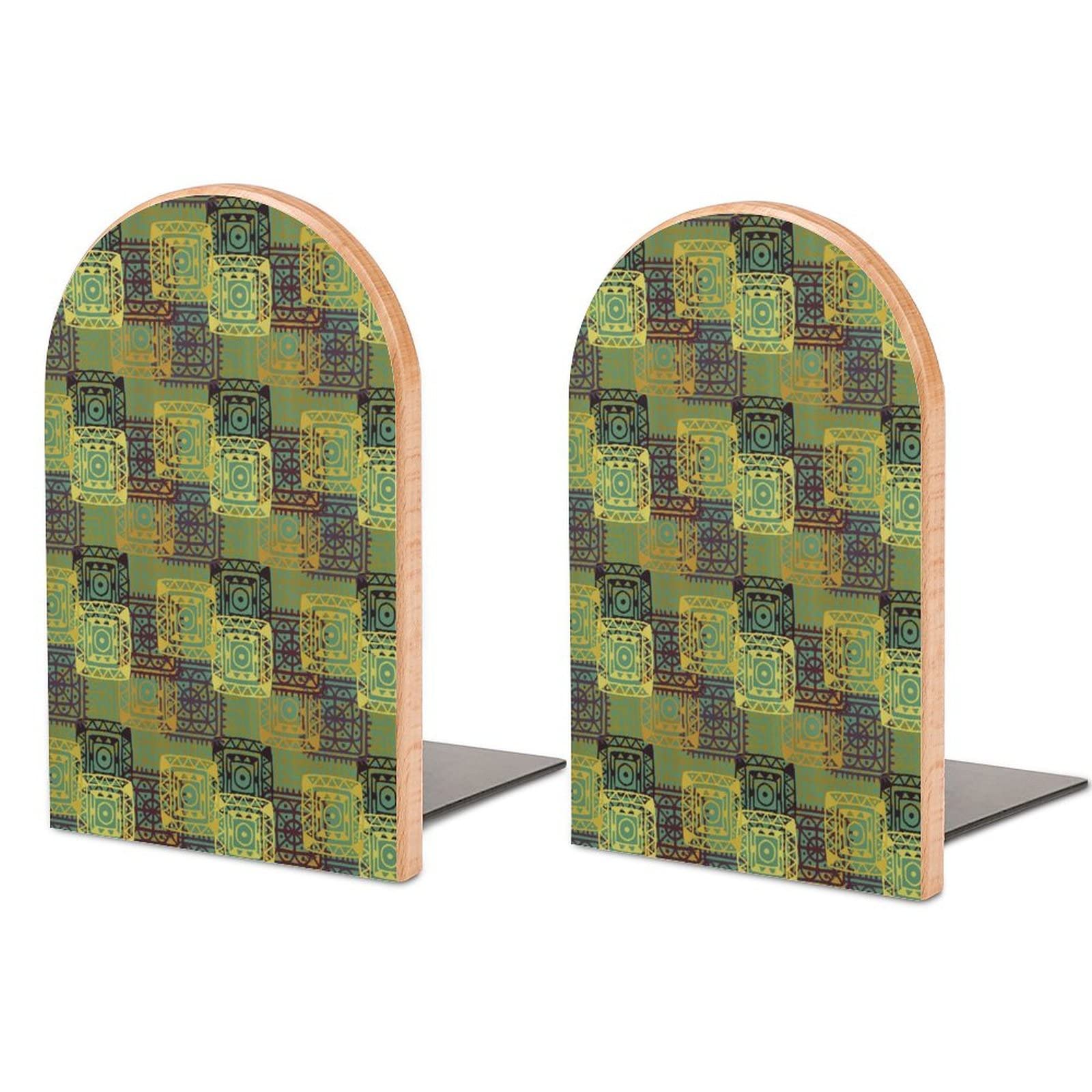 Aztec Trippy Tribal Pattern Bookends Heavy Duty Book Ends 1 Pair Home Office Shelves Book Stand Holder Decorative