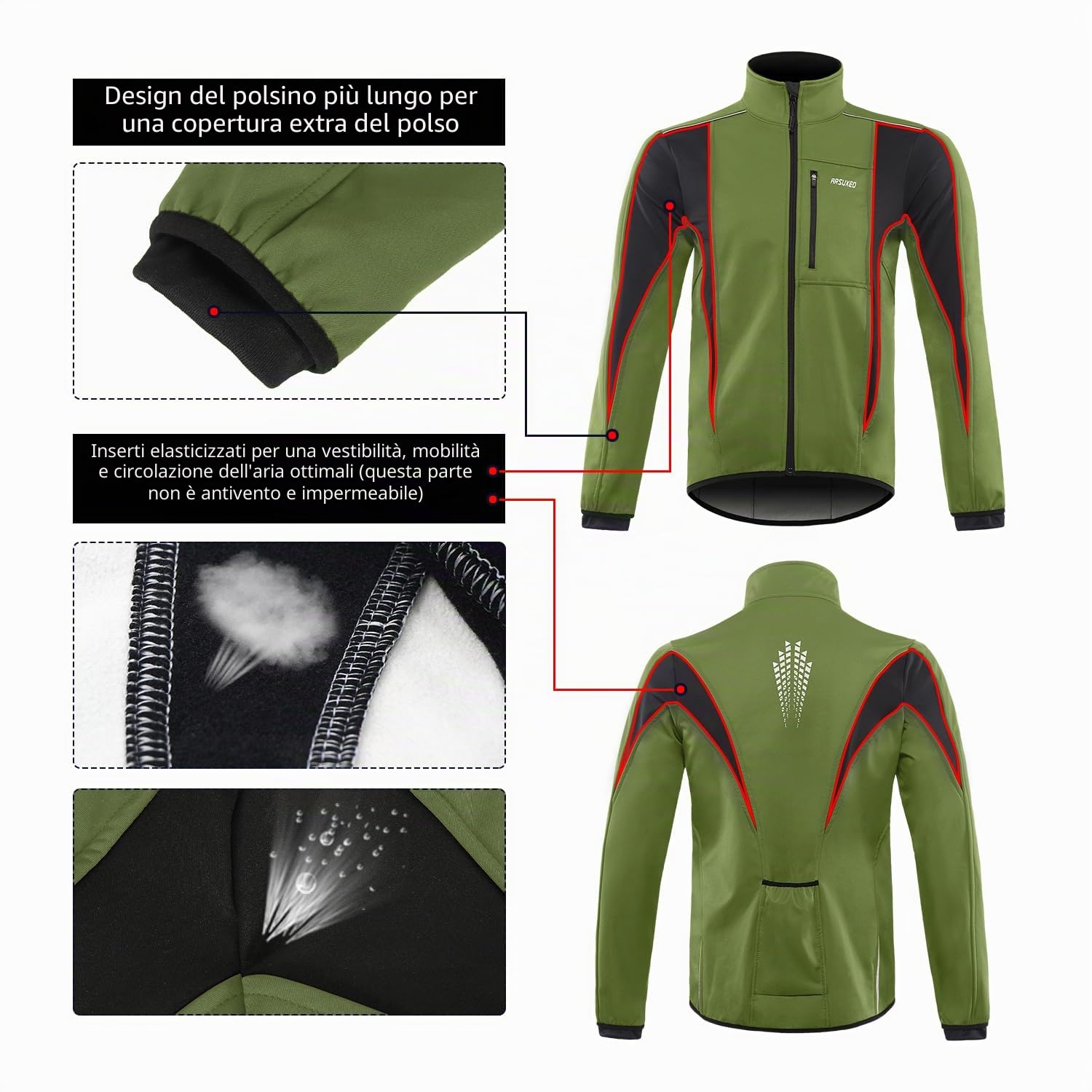 ARSUXEO Giacca Ciclismo Uomo Invernale Softshell Giubbino Mtb Giacca Antivento Bici da Corsa Giacca 15K