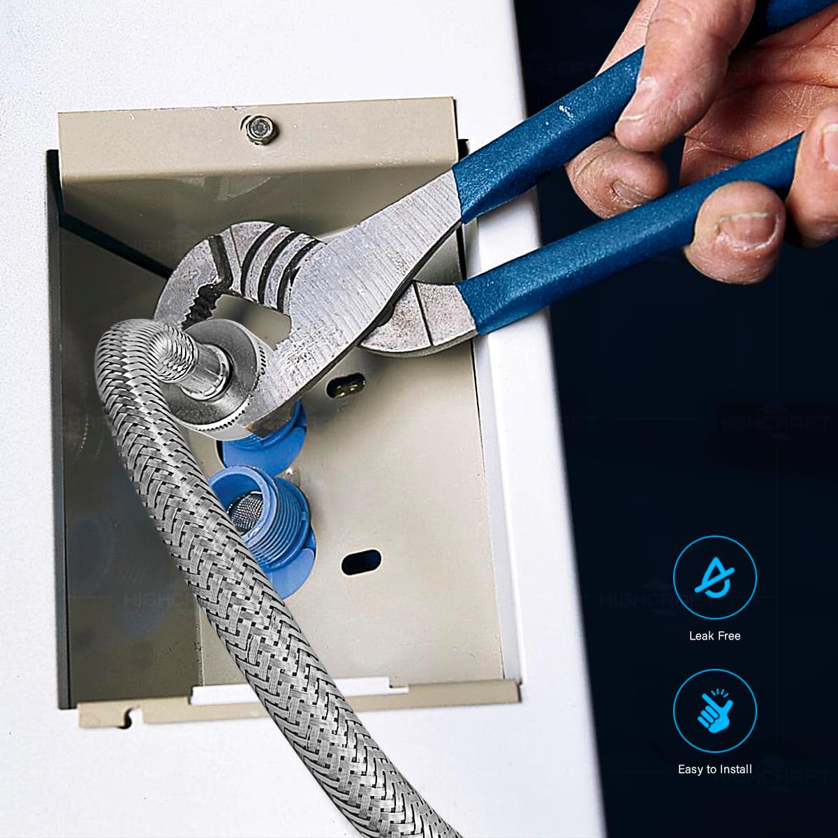 Highcraft CNCT2576QS-2 Stainless Steel Washing Machine Hose Connector Burst Proof, Hot and Cold Water Supply, Washing Machine Supply Line, 6 FT (2 Pack)