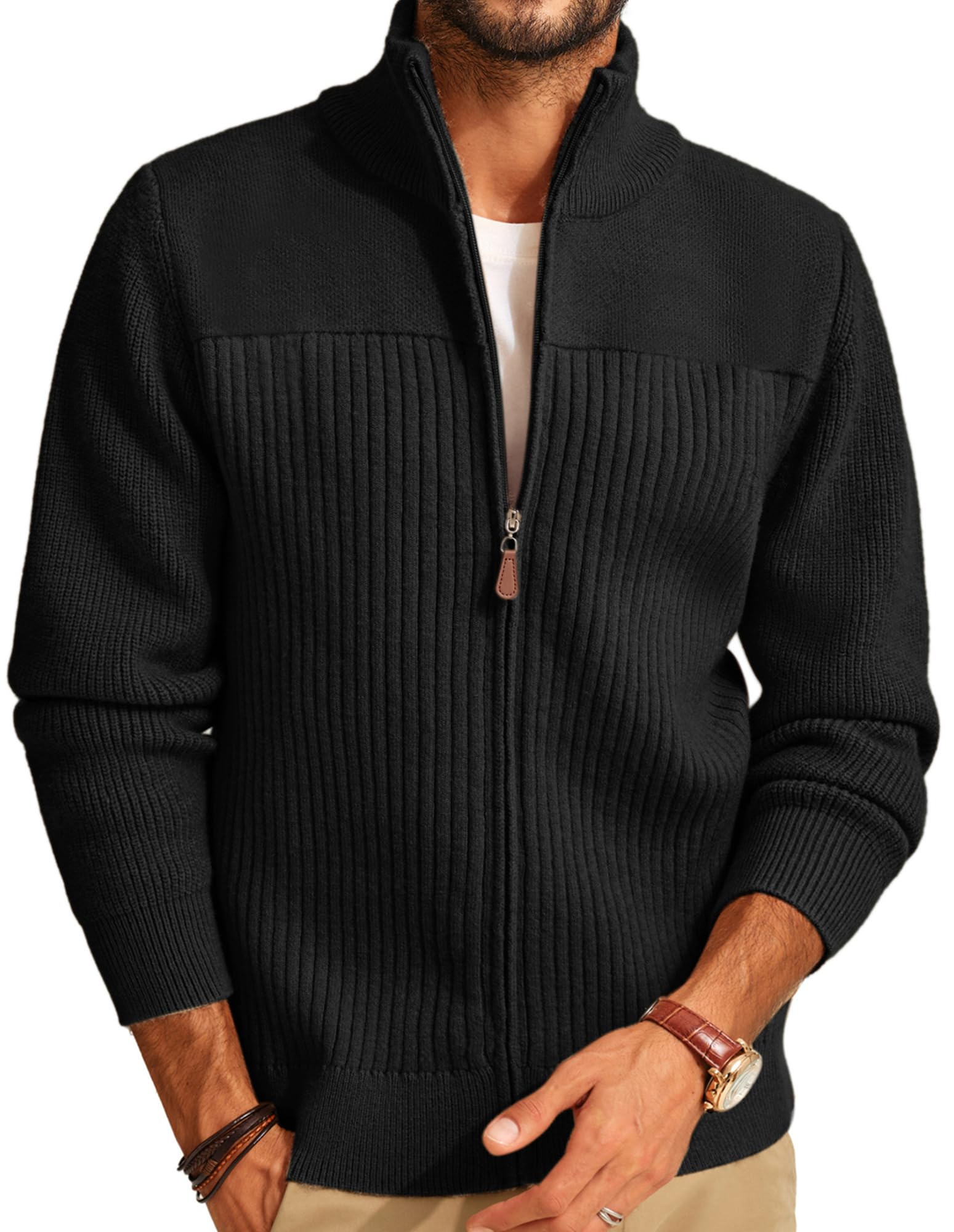 PJ PAUL JONES Strickjacke Herren mit Reissverschluss Stehkragen Cardigan