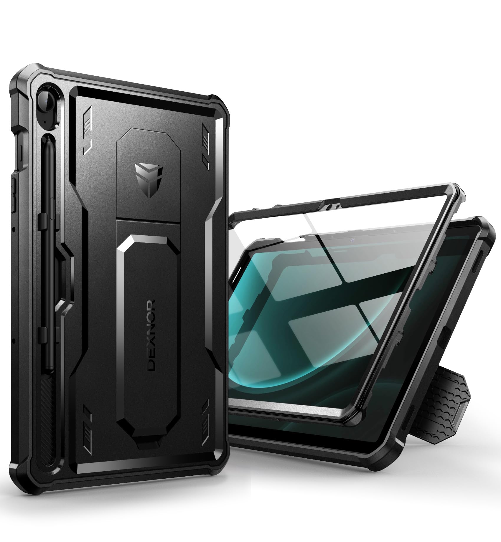 Dexnor for Samsung Galaxy Tab S9 FE Case, [Built in Screen Protector and Kickstand] Heavy Duty Military Grade Protection Shockproof Protective Cover - Black