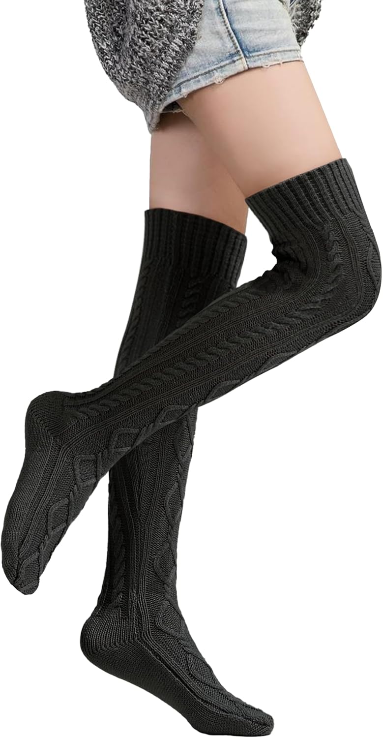 Buauty Women's Cable Knitted Boot Socks Extra Long Thigh High Winter Stockings Over Knee Leg Warmers - Image 2