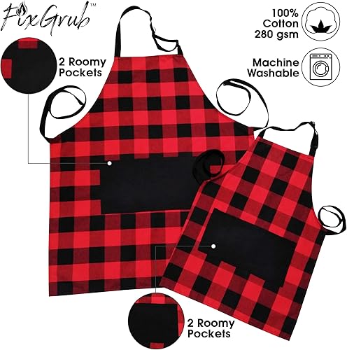 Miniatura 4 de Delantales a juego para adultos y niños con bolsillos, delantales de cocina para cocinar, hornear, manualidades, jardinería y barbacoa, delantales