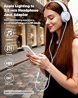 Vista 5 de Paquete de 3 adaptadores de conector de auriculares Lightning a 0.138 in con DAC, auriculares/auriculares Hi-Fi Audio Dongle y cable auxiliar