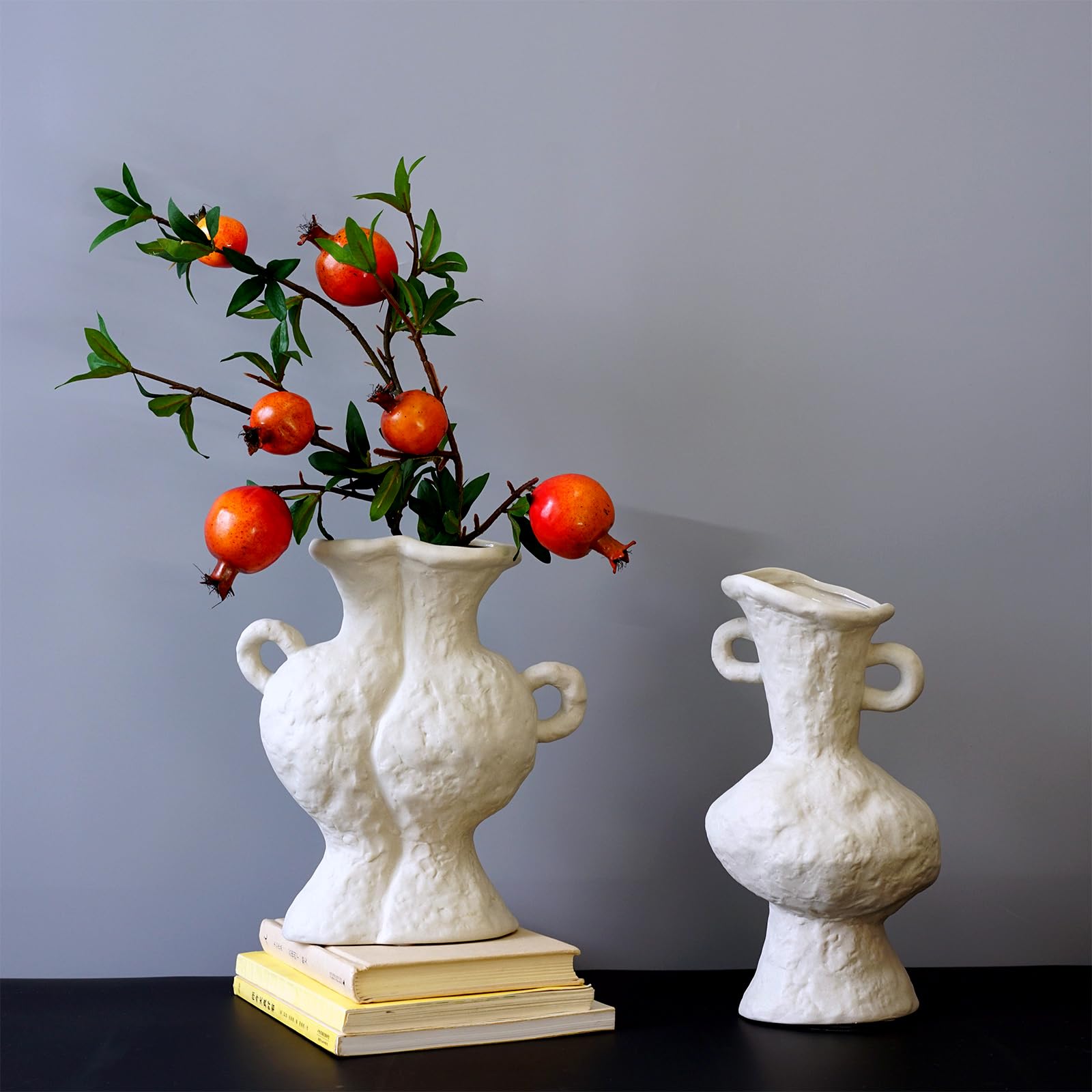 Ceramic Flower Vase for Home Decor, Abstract Offwhite Vase for Modern Home, Clay Vase of Nordic Style (A)