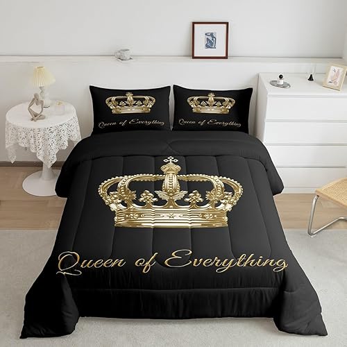 jejeloiu Juego de ropa de cama con estampado de corona para niños, edredón moderno para mujeres y hombres, decoración de habitación, arte abstracto,
