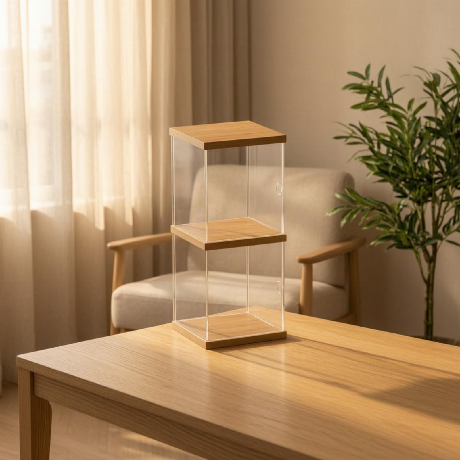 Espositore per Modellini Antipolvere, Espositore A Due Livelli con Struttura in Legno E Pannelli Trasparenti, Altezza 365 Mm