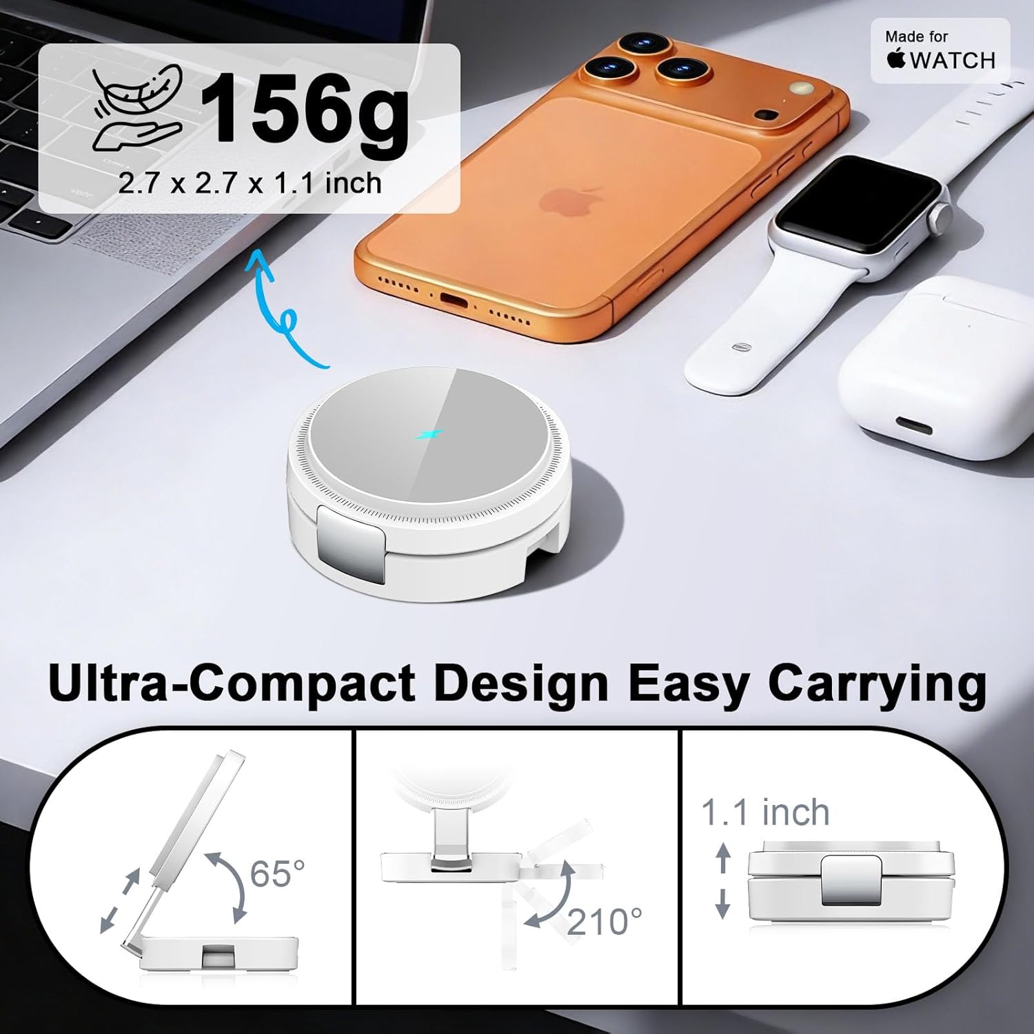 Charging Station for Apple Multiple Devices - 3 in 1 Foldable Magnetic Wireless Charger Dock - Travel Charging Pad for iPhone 16 15 14 13 12 Pro Max Plus Watch & Airpods (White)