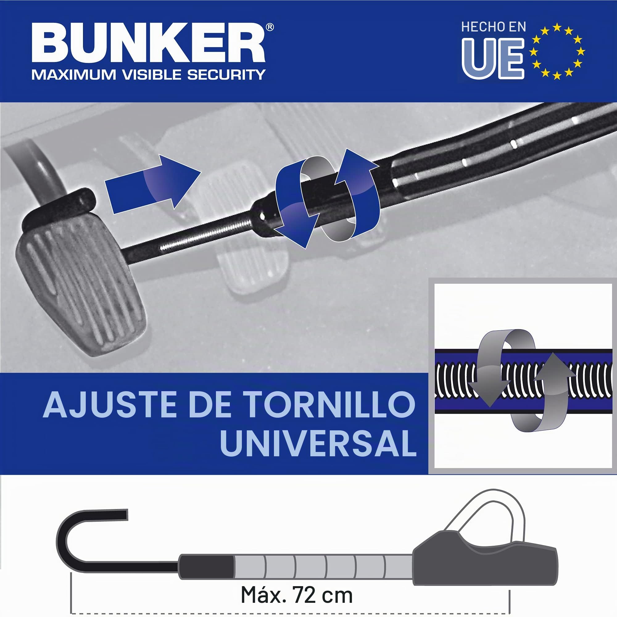 Bunker BP80/B Antirrobo Coche Flexible Alta Gama Volante Pedal, Blindado Articulado, Cierre Basculante Endurecido, Bloqueo Inmovilizador Antirobo Freno Embrague para Auto, Furgoneta, Caravana Camper