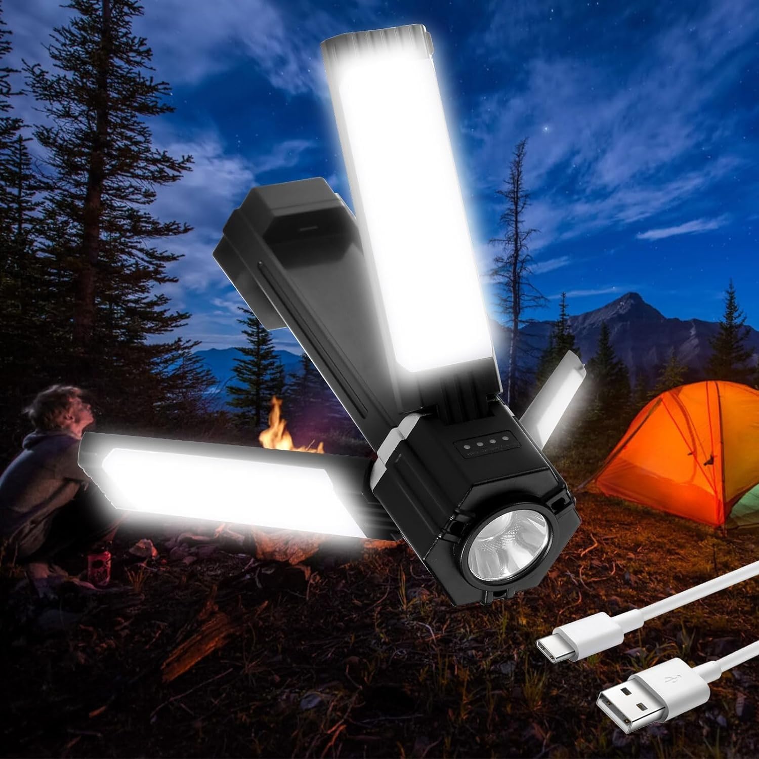 DROZIP Camping Lantern 3000mAh USB Rechargeable Camping Lamp Foldable Hanging Camping Light with 5 Modes and Magnetic Top Portable Power Bank Camping Light for Camping Outdoor Emergency