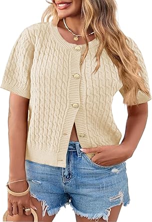 Elitechoice Womens Plus Size Cardigan Sweater Short Sleeve Knit Open Front Beach Office Casual Tops L-4XL
