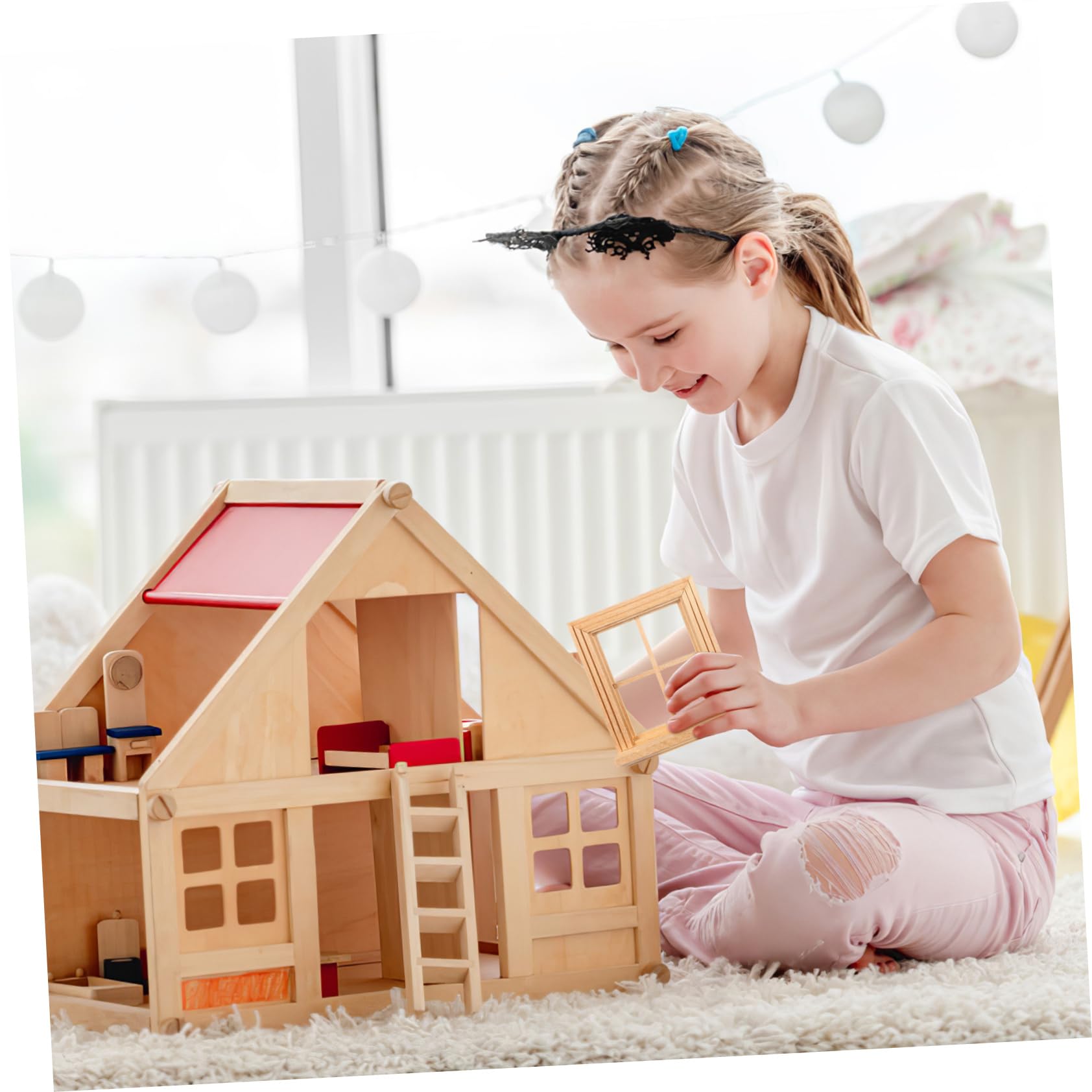 Toddmomy Miniature Dollhouse Window Wood: 1:12 Beige Unpainted Window Dollhouse for DIY Decoration Ideal for Creative Play Hours and - Image 2