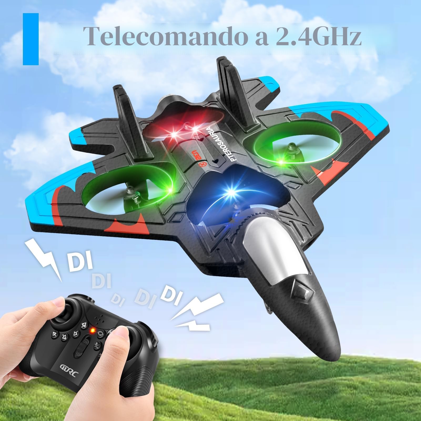 4DRC V32 Aereo telecomandato, per bambini oltre 8 anni, jet con luci, 360° capovolte, mantenimento quota, modalità headless, avvio un tasto, regalo giocoso all'aperto per adulti e bambini