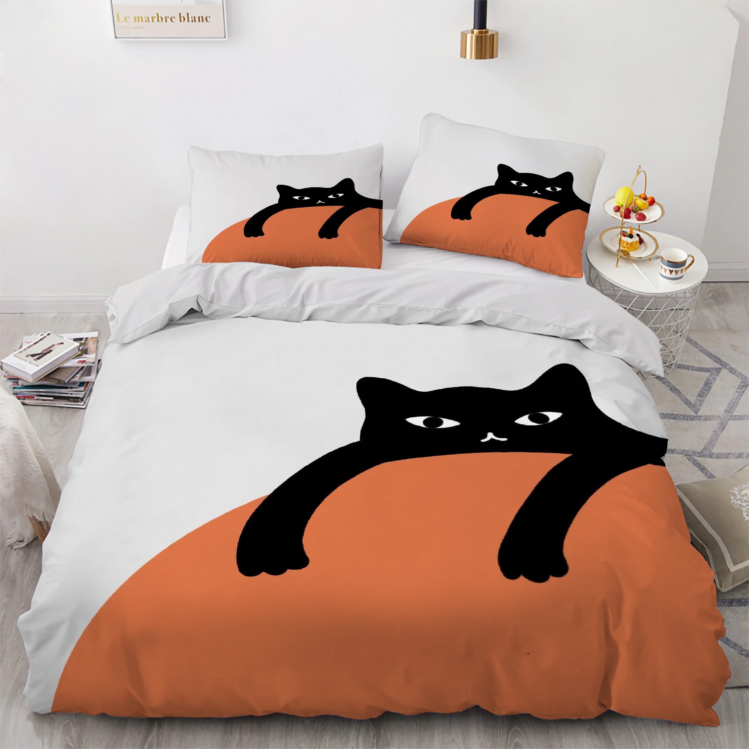 Housse de couette 220x240 chat fini les couettes qui glissent avec l'ensemble zippé microfibre